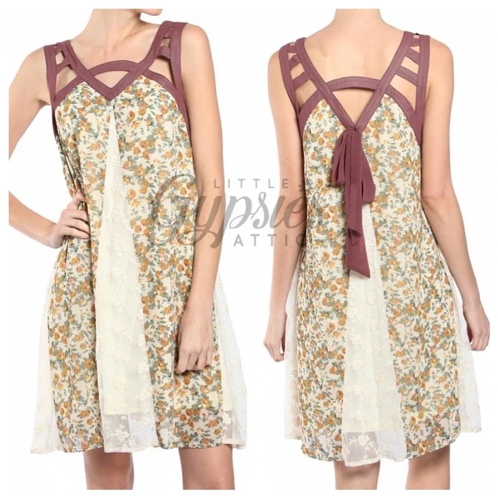 Ryu 70s Cage Flowers and Lace Midi Dress - Picture 3 of 12